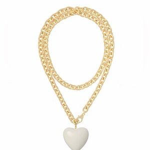 Roxanne Assoulin The Puffy Heart Necklace in Gold chain with white pendant
